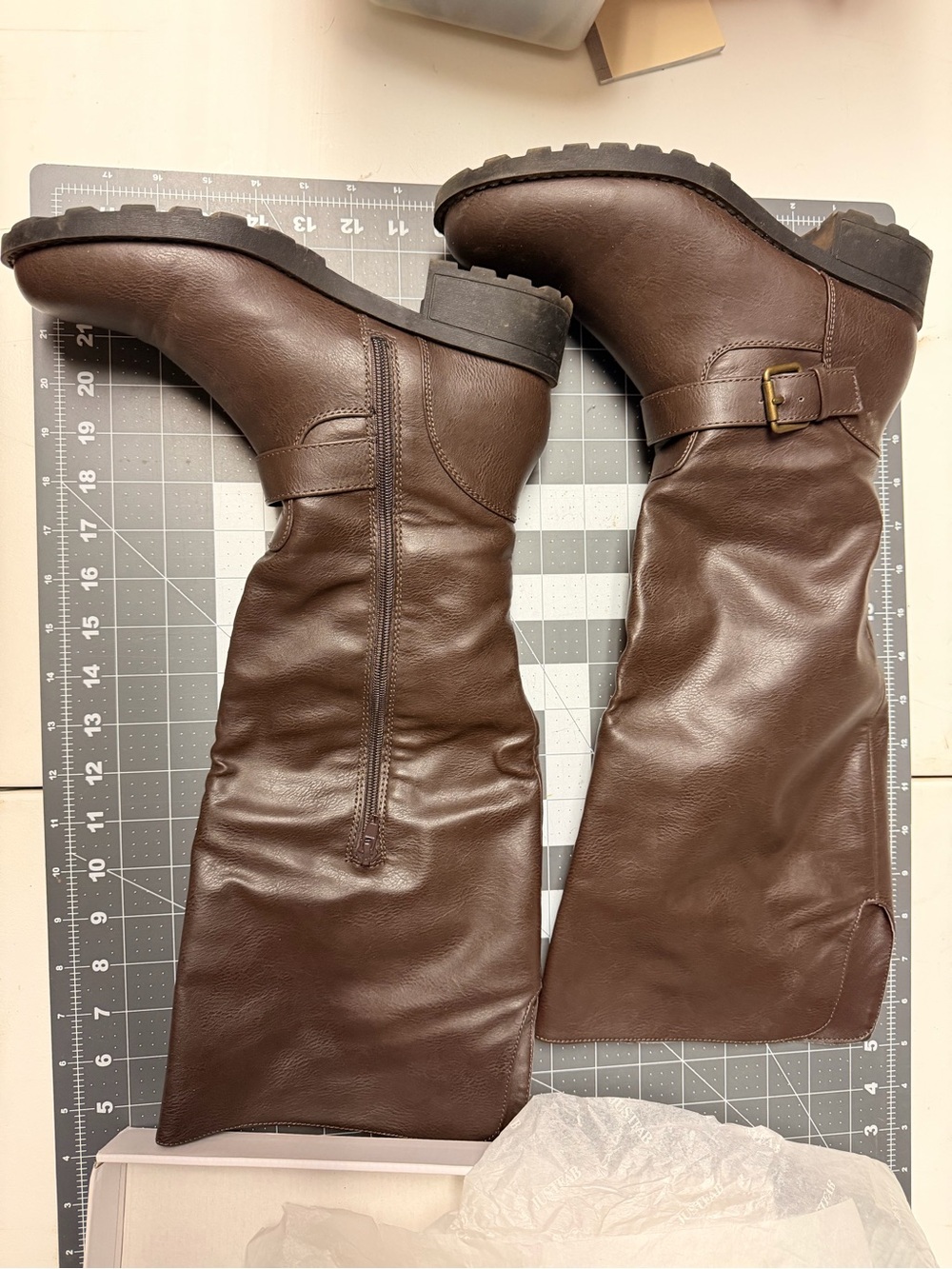 Brown Leather Buckle Mid-Calf Boots - Picture 4 of 6